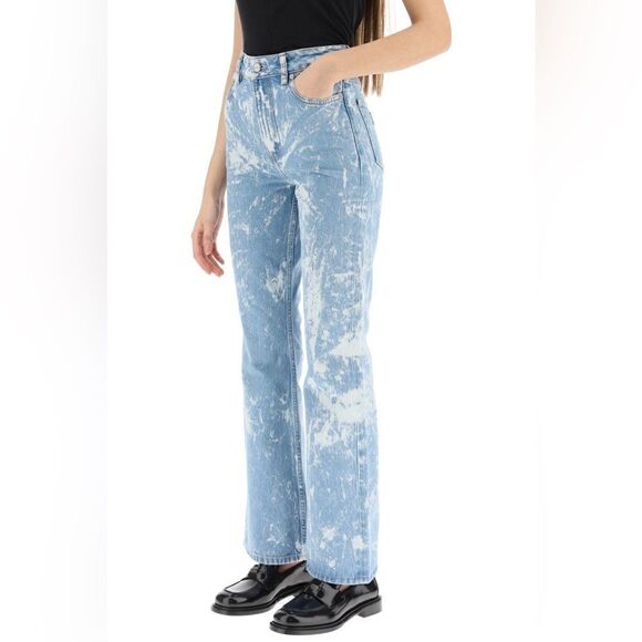 Ganni Betzy Blue Jeans Bleached Wide Leg High Waist Flare Size 24 - Picture 4 of 14